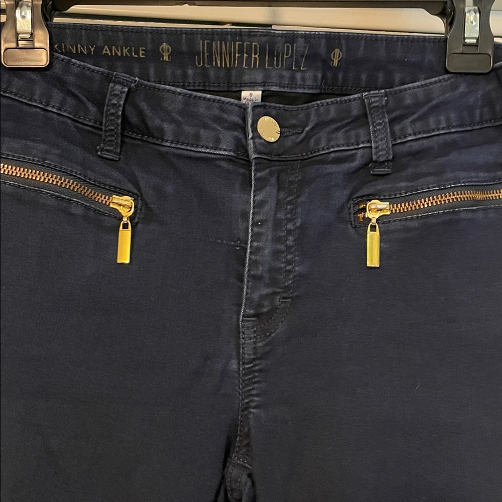 Jennifer Lopez Navy  Skinny Ankle Pants with Gold Zippers - Picture 3 of 7